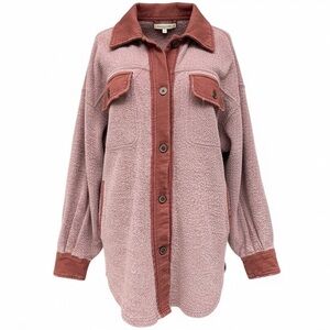 Free People Ruby Jacket Pink Burgundy Fleece Shacket Sz Small Oversized Boho